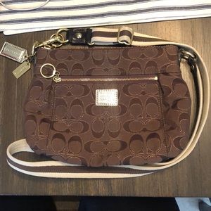 Brown and gold Coach Poppy crossbody purse